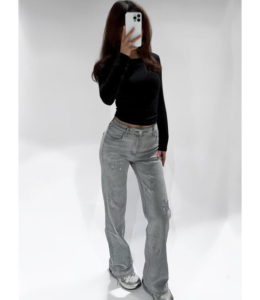 Glitter Star Jeans Grey